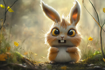 cute cartoon rabbit monster , 3d rendering, Generative AI