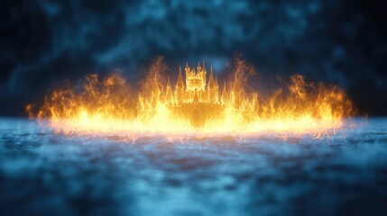 Fototapeta premium A dramatic visual of fiery flames rising from dark waters, creating an atmospheric and intense scene of contrast and power.