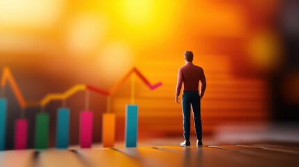 Fototapeta premium A figure analyzes growth charts, symbolizing business progress and strategic planning in a dynamic environment.
