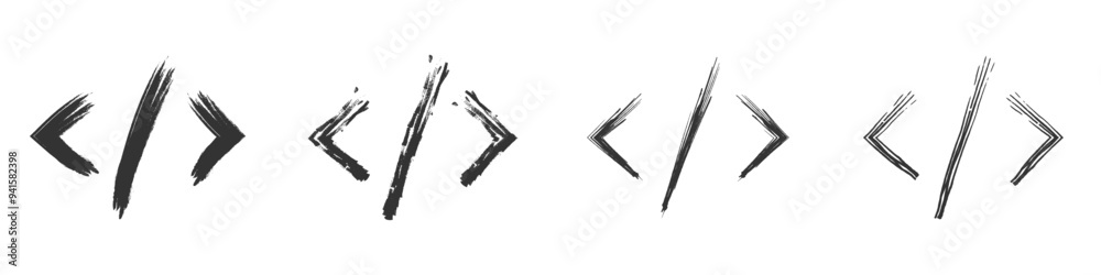 Wall mural vector illustration of coding brackets with a brushstroke effect in black and white.
