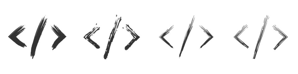 Vector illustration of coding brackets with a brushstroke effect in black and white.