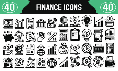 set of finance icon for web. hand drawn modern graphics icons elements outline collection for business , savings, expense, income, tax, loan, statement isolated vector illustration
