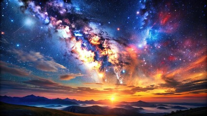 Obraz premium Celestial Wonders: Cosmic, ethereal, interstellar, starry skies, vibrant colors