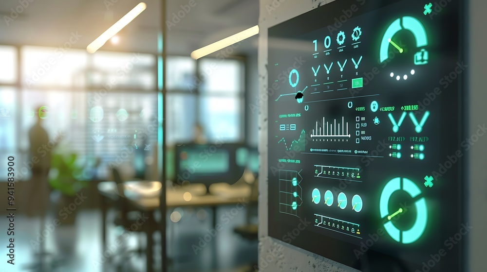 Poster Digital Dashboard Displaying KPIs with Completed Goals and Green Check Marks
