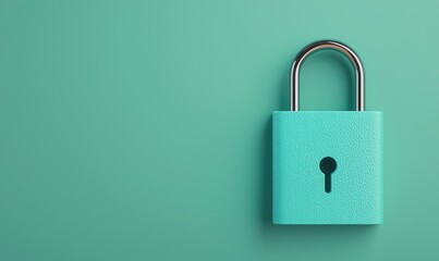 Fototapeta premium A modern turquoise padlock against a clean mint background, symbolizing security and protection in digital and physical spaces.