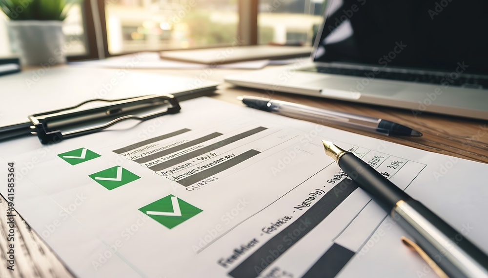 Poster Printed Key Performance Report with Objectives Ticked Off and Green Check Marks
