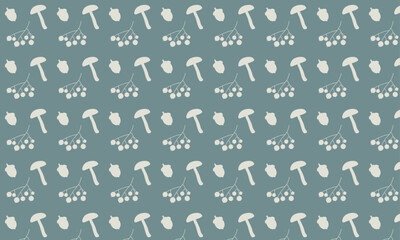 Seamless pattern with light and dark gray, blue flowers and leaves in flat style on blue background for wallpapers, packaging, fabrics, wrapping, webs
