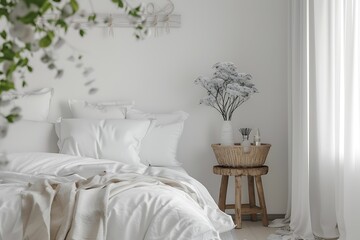 Bedroom interior background, wall mockup, 3d render