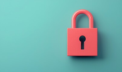 A vibrant coral padlock against a mint background, symbolizing security and protection in a modern design.