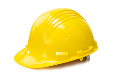 Yellow construction helmet isolated on white background with clipping path.