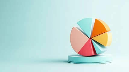 Obraz premium Colorful pie chart symbolizing data analysis and business growth against a soft turquoise background.