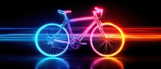 Fototapeta premium Neon bicycle displaying colorful lights and motion effects, perfect for promoting fitness and outdoor activities.