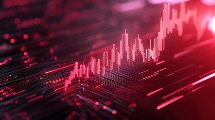Dynamic digital visualization of a rising trend chart in vibrant red tones, representing growth and technological advancement.