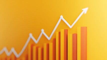 Obraz premium A vibrant, abstract illustration of a rising graph reflecting growth and progress against a bright yellow background.