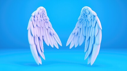 Fototapeta premium Elegant angel wings in soft hues of blue and purple against a vibrant backdrop, symbolizing beauty and tranquility.
