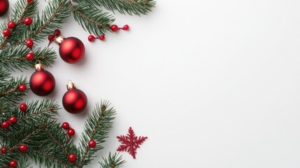 Festive Christmas arrangement featuring red ornaments, pine branches, and decorative elements, perfect for seasonal celebrations.