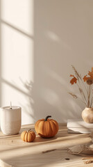 Minimalist Autumn Decor with Pumpkins and Candle