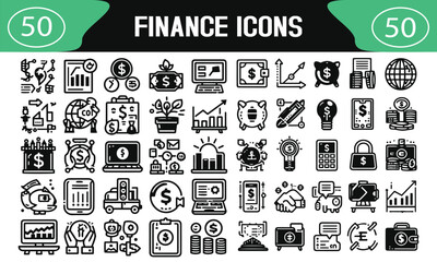 set of vector finance line icons illustration on white background 