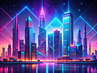 Fototapeta premium City Skyline, Cyberpunk, Neon, Vibrant, Geometric