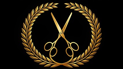 Classic tailor's logo featuring a golden pair of scissors surrounded by a circular border with interlocking threads, conveying precision and expertise in tailoring.