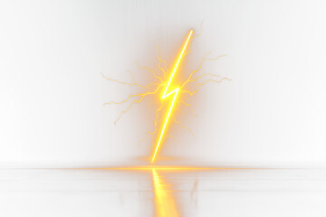 Lightning bolt striking downward isolate on transparent background, illuminated, cutout, png