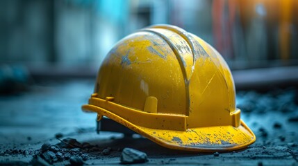 Safety Helmet on Construction Site Highlighting Risk Mitigation and Workplace Safety Measures