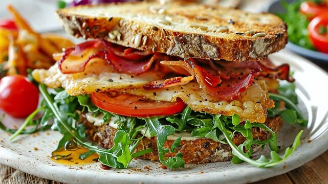 sandwich made with turkey on a white background 
