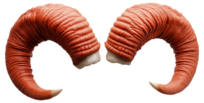 PNG Two curled, textured orange horns with white tips