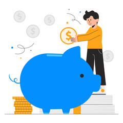 Save Money in Piggy Bank Illustrations