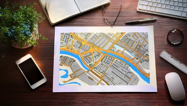 A map of the city on the table, town territorial plan