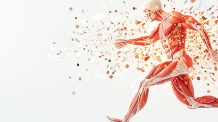 A stylized illustration representing the muscular system, highlighting the major muscle groups and their roles in movement, posture, and bodily functions.