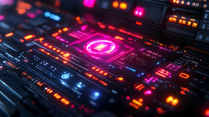 Obraz premium Futuristic Technology Interface with Neon Lights - 3D Illustration