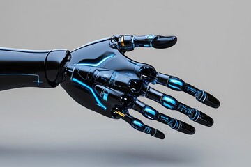 A minimalist illustration of a prosthetic hand, focusing on its essential components and clean lines