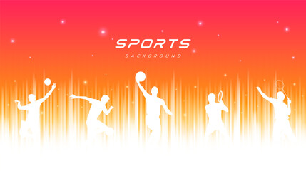 sport background, national sports day celebration concept, with abstract geometric ornament and illustration of sports athlete football player, badminton, basketball, baseball, tennis, volleyball