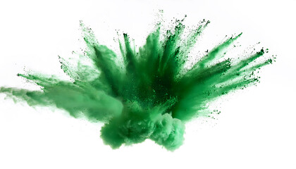 A green explosion of powdery substance is depicted in the image