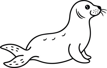 Fun seal swimming illustration in line art perfect for children's coloring books with simple outlines and joyful details

