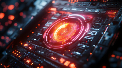 Obraz premium Futuristic Technology Interface with Glowing Red and Blue Lights - 3D Illustration