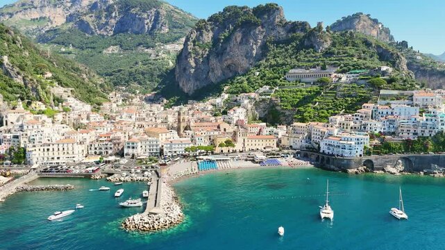 Aerial View of Amalfi and Positano, Italy