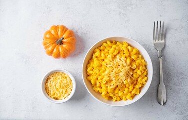 Pumpkin Mac and cheese pasta in a bowl