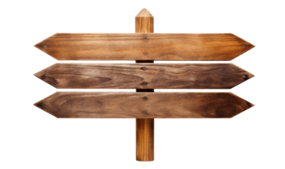 Wooden Signpost with Three Arrows isolated on transparent png background