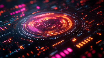 Abstract 3D Illustration of Futuristic Technology Interface with Glowing Lights