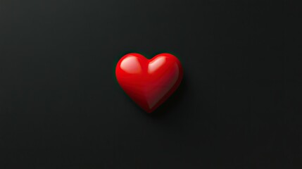 Fototapeta premium A single red love heart centered on a seamless black background, simple and minimalistic.