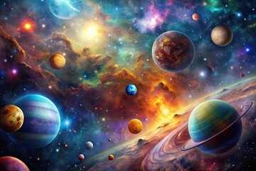 Cosmic Wonder: Stars, planets, nebulae, deep space imagery, vibrant and ethereal