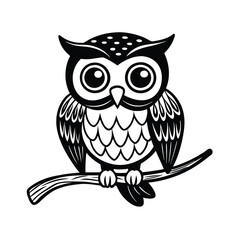 Fototapeta premium Owl outline vector illustration Coloring book for children. Cute owl kawaii animal cartoon character
