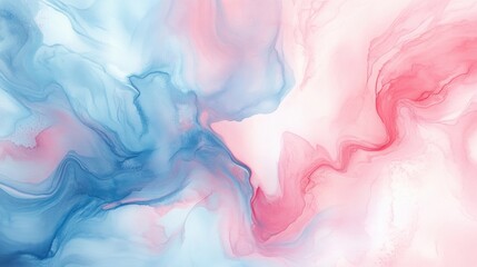 Obraz premium Fluid abstract watercolor illustration with soft pink and blue marbled swirls, capturing a peaceful and serene ambiance