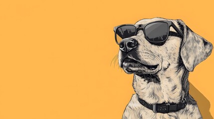 An illustration of a dog wearing sunglasses against a plain background, showcasing a playful and stylish character with a minimalist and charming design.