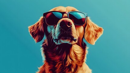 An illustration of a dog wearing sunglasses against a plain background, showcasing a playful and stylish character with a minimalist and charming design.