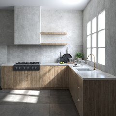 Modern kitchen interior realistic render
