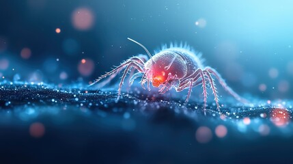 A stunning close-up of a spider with glowing details, showcasing its intricate design in a mesmerizing blue environment.