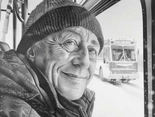 Art bus driver in winter